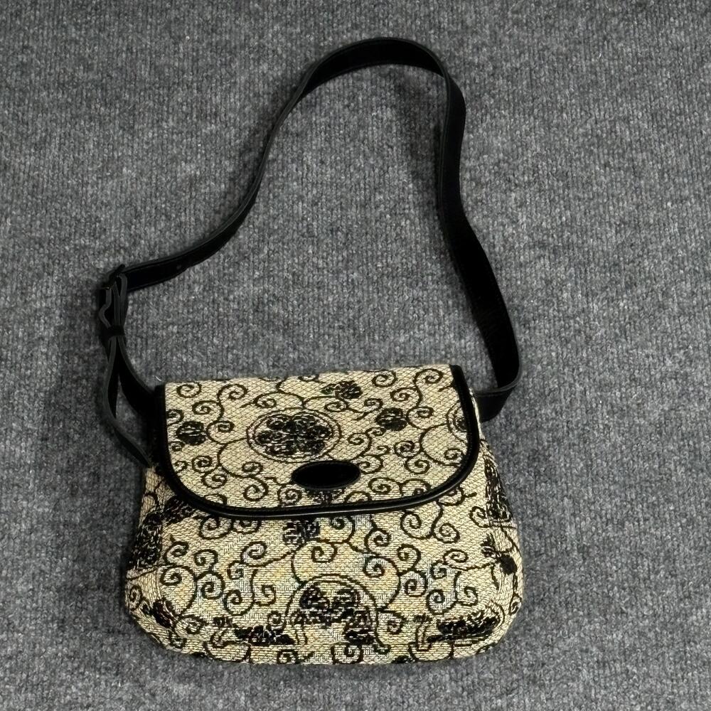 Flemish Tapestries Crossbody Shoulder Bag Womens Small Black Floral Tapestry